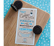 Vintage Milk and Cookies Birthday Party Printable 4x8 Invitation - Blue